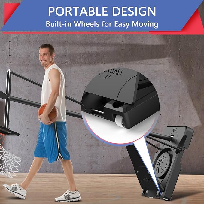 Portable Basketball Hoop Outdoor, Adjustable Height 5.5-10FT Basketball Goal with Heavy-Duty Steel