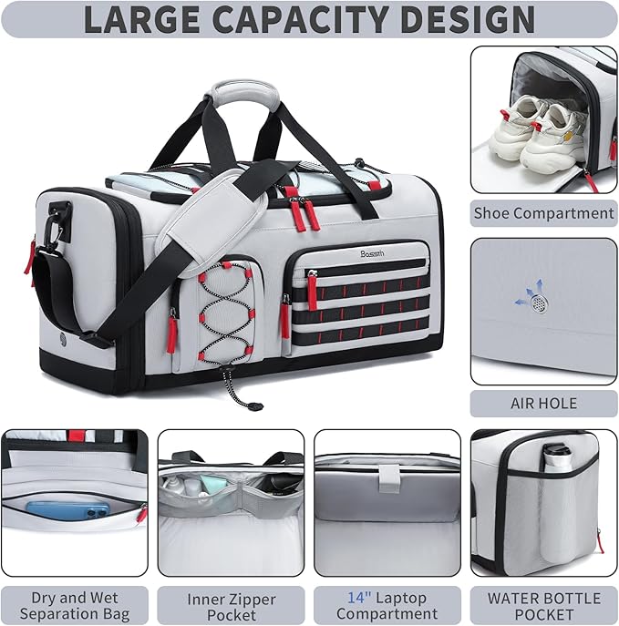 Bosstin Gym Bag for Men & Women, 45L Travel Duffle Sports Duffel Bag Gym Weekender Overnight