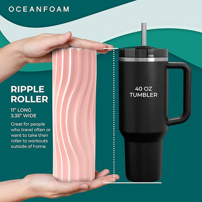 Oceanfoam Ripple Travel Foam Roller (11" x 3.35") Firm Mini Foam Roller for Physical Therapy, Deep