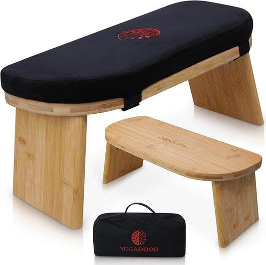 Yoga Dood Meditation Bench - Folding Bamboo Meditation Stool with Velvet Cushion & Carry Bag, Seiza