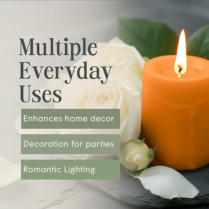 Mister Candle Dripless Unscented Orange Pillar Candles, Set of 3 Hand Poured Solid Color