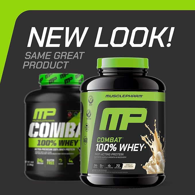 MusclePharm Combat 100% Whey Protein Powder, Vanilla Flavor, Fast Recovery & Muscle Gain with Whey