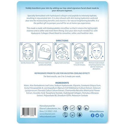 Ebanel 10 Pack Collagen Face Mask with Hyaluronic Acid, Vitamin C, Peptide, Aloe, Instant