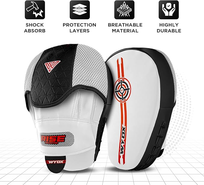 WYOX Curved Focus Mitts for Boxing & MMA | Durable PU Leather Punching Pads with Adjustable Strap |