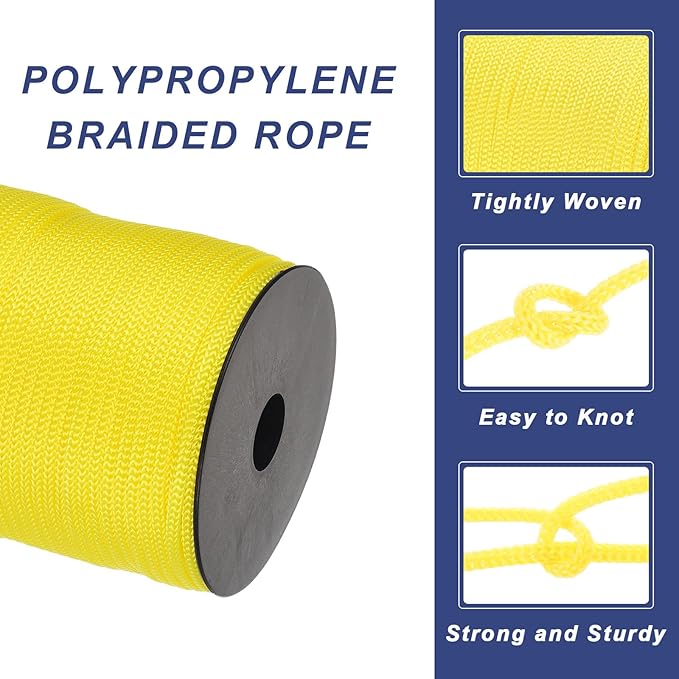 MECCANIXITY 5/32 Inch Polypropylene Rope Braided Ropes, 328ft Camping Rope Hollow Utility Cord for