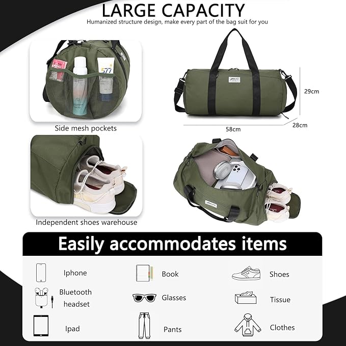 BE SMART Waterproof Mens Gym Bag with Shoe Compartment, Duffle Bag with Wet Pocket for Men