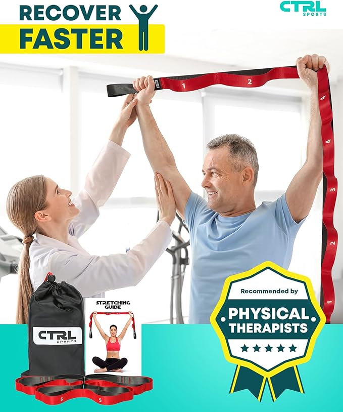 Stretching Strap with Loops - Non Elastic Stretch Band for Physical Therapy, Yoga Strap for