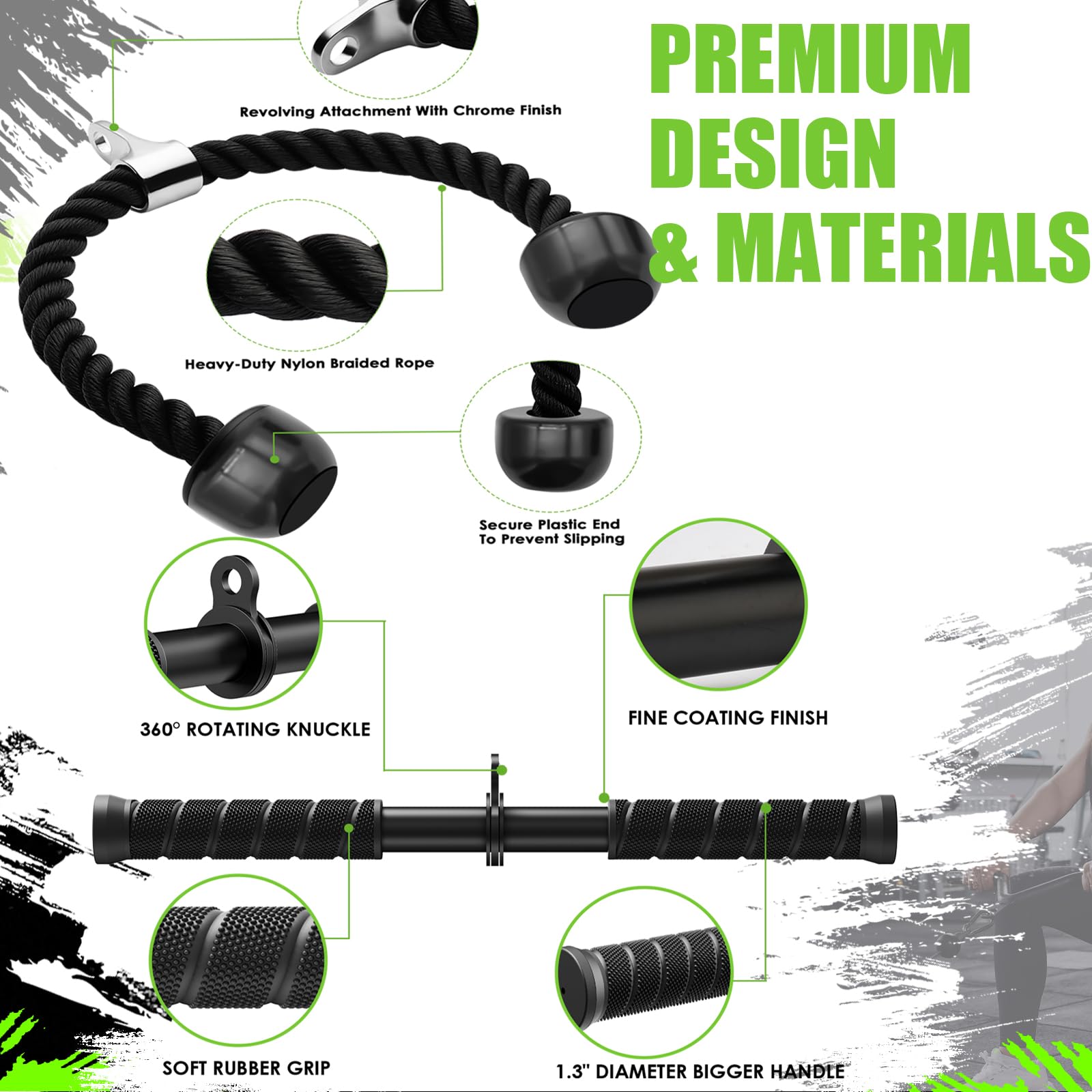 Cable Machine Attachment，LAT Pulldown Attachments Upgraded 1.3 Inch Comfort Grip Cable Attachments