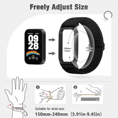 2 Pack Elastic Bands Compatible with Xiaomi Smart Band 9 Active Women Men, Soft Nylon Replacement