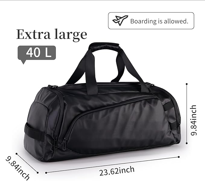 Duffle Bag for Travel, Carry on Gym Bag for Men, Waterproof Sport Bags with Shoe Compartment, 40L