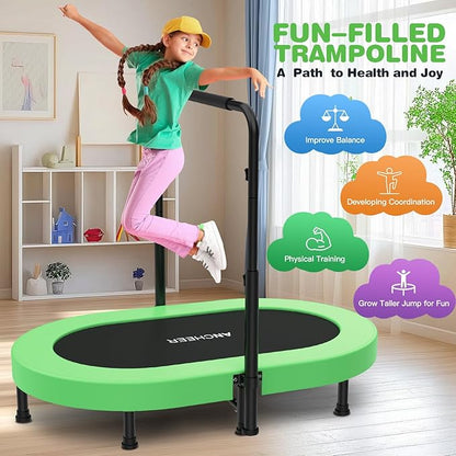 ANCHEER 56'' Foldable Mini Trampoline with Adjustable Handle - Indoor/Outdoor Rebounder for Kids &