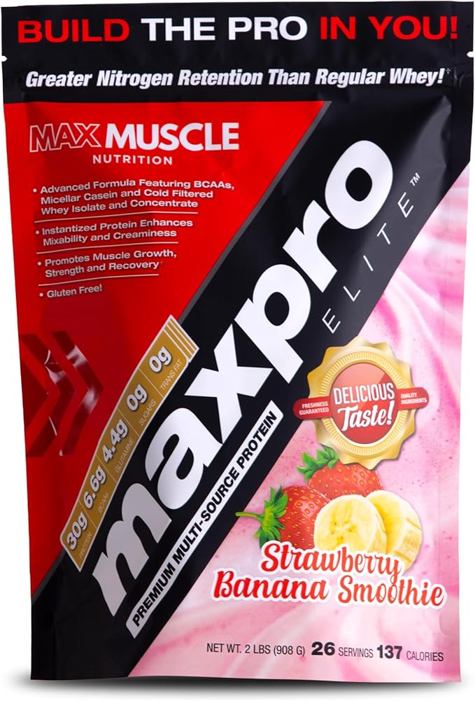 Max Muscle Maxpro Elite Whey Protein Powder | 30g Protein | 0g Sugar | 6.6g BCAAs | Micellar Casein