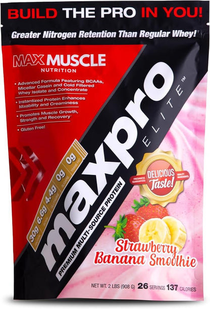Max Muscle Maxpro Elite Whey Protein Powder | 30g Protein | 0g Sugar | 6.6g BCAAs | Micellar Casein