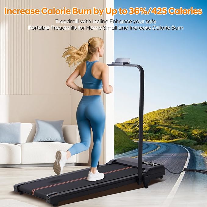 Walking Pad with Handle Bar and Incline, 3.0HP Portable Small Treadmills with Handles for Home