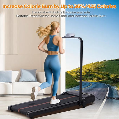 Walking Pad with Handle Bar and Incline, 3.0HP Portable Small Treadmills with Handles for Home