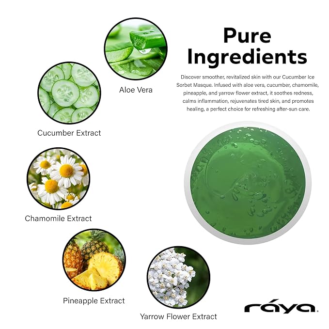 Raya Cucumber Ice Sorbet Masque (608) | Cooling Facial Gel Mask & Soothing Cucumber Extract, for