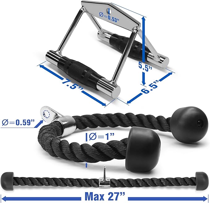 Yes4All Tricep Press Down Cable Machine Attachment Set, LAT Pulldown Attachment, Cable Machine