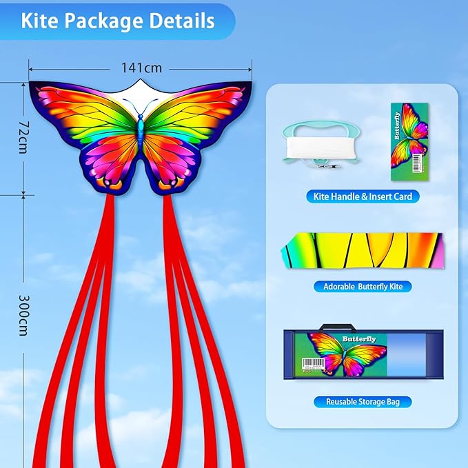 Butterfly Kites for Kids & Adults, Easy to Fly Design with Long Tail for Stability, for Kids Ages