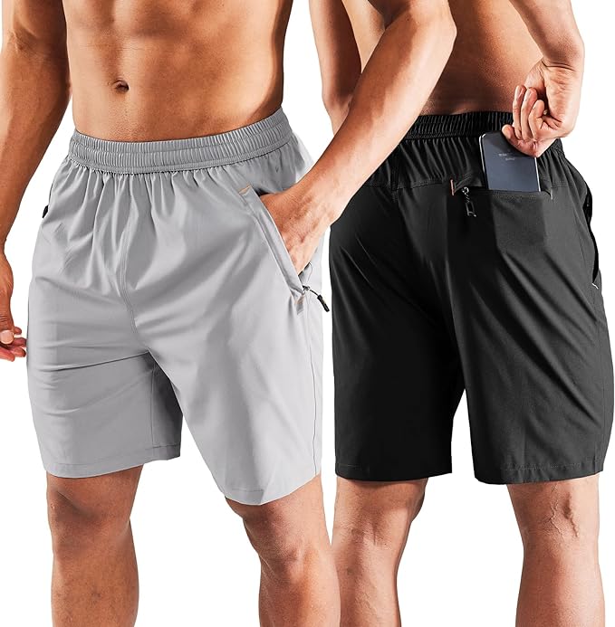 MIER Men's Quick Dry Running Shorts with Zipper Pocket, Elastic Waist Athletic Workout Exercise