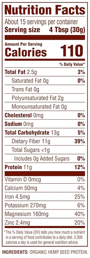 Nutiva USDA Organic Cold-Pressed Hemp Seed Plant Protein Powder, 16 Ounce, Fiber Plus with