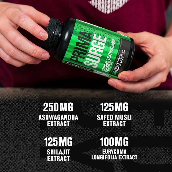 Jacked Factory Testosterone Booster for Men PRIMASURGE - w/Tongkat Ali, PrimaVie, Ashwagandha