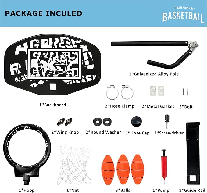 Trampoline Basketball Hoop Attachment, with 3 Mini Balls and Air Pump, Fits All Trampoline Models