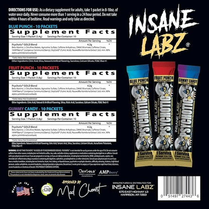 Insane Labz Psychotic Gold, High Stimulant Pre Workout Powder, Extreme Lasting Energy Focus, Pumps