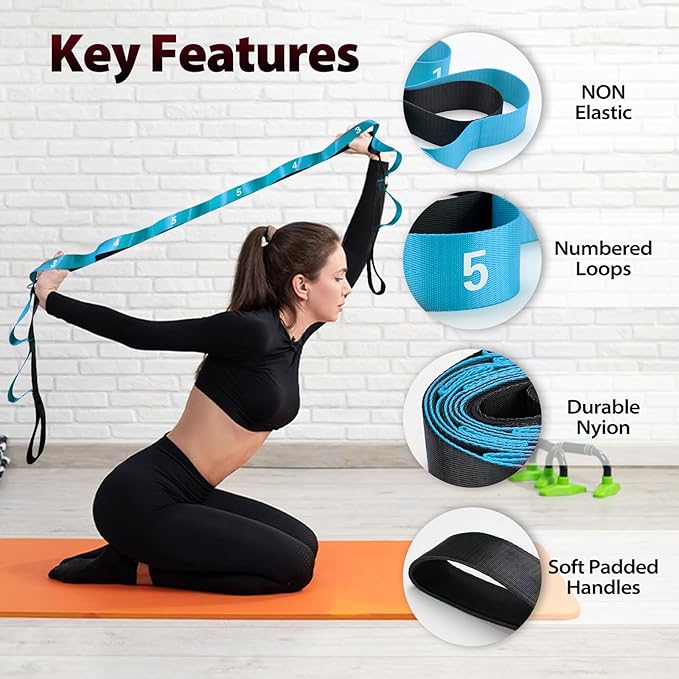 Stretching Strap with 10 Loops-Yoga Strap for Physical Therapy,Home Workout,Pilate & Flexibility