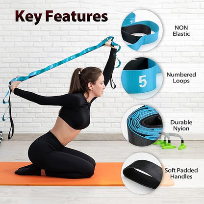 Stretching Strap with 10 Loops-Yoga Strap for Physical Therapy,Home Workout,Pilate & Flexibility