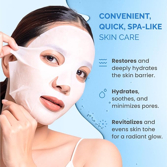 PLANTIFIQUE Facial Sheet Mask Coco Dew 5 Pack ??Moisturizing Face Mask with Coconut & Ceramide