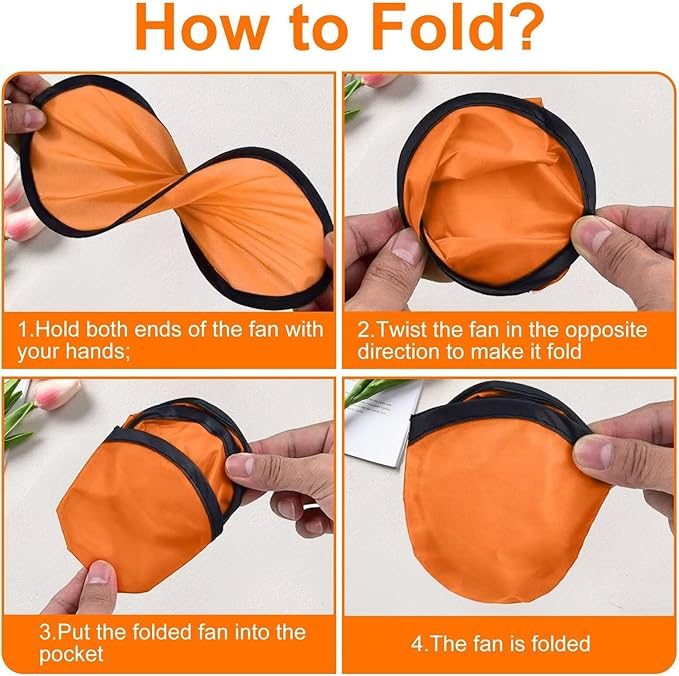 28PCS Foldable Flying Disc Fans with Bags, 9.8'' DIY Handheld Black Egde Fabric Folding Fan for