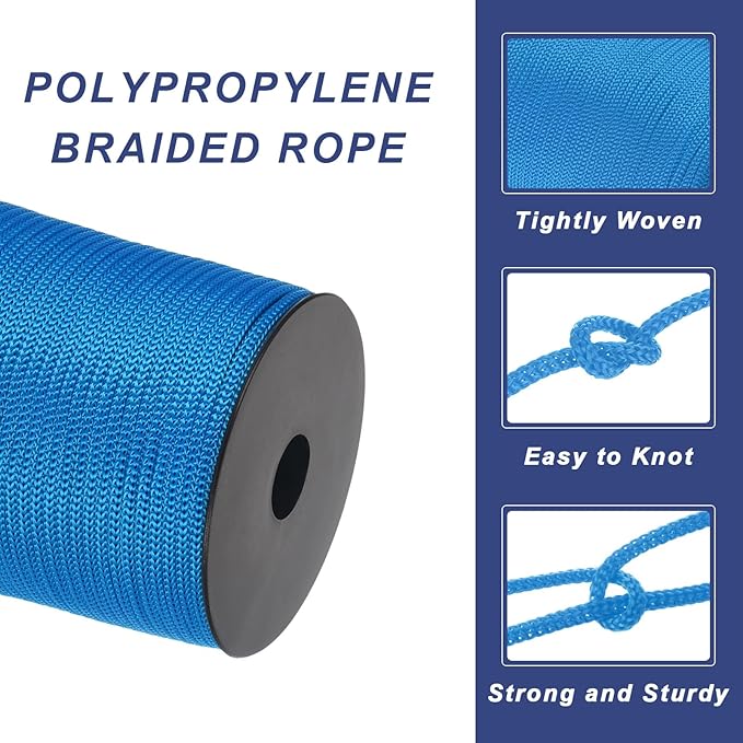 MECCANIXITY 5/32 Inch Polypropylene Rope Braided Ropes, 328ft Camping Rope Hollow Utility Cord for