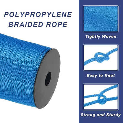 MECCANIXITY 5/32 Inch Polypropylene Rope Braided Ropes, 328ft Camping Rope Hollow Utility Cord for