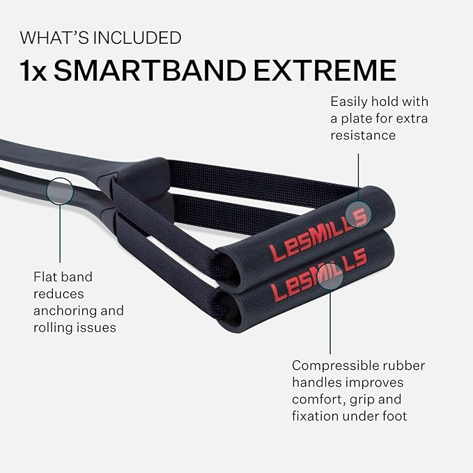 Les Mills™ SMARTBAND Extreme™ Workouts Bands with Handles for Women and Men, Resistance Bands for