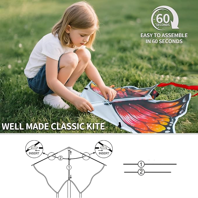 5 Pack Kites for Kids & Adults, Rainbow Butterfly Kite Delta Kites for Kids Age 4-8 8-12, Easy to