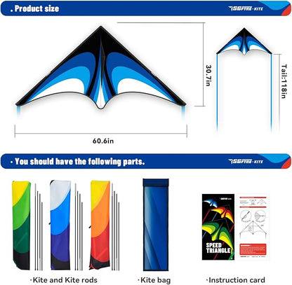 Red Green Blue Three Piece Large Delta Kite,Extremely Easy to Launch for Beginners,Kites for Kids