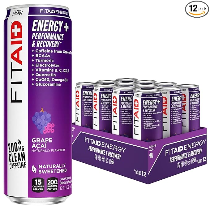 LIFEAID FITAID Energy Grape AÇAI, 200mg Natural Caffeine, Keto, Pre-Workout Performance: BCAAs