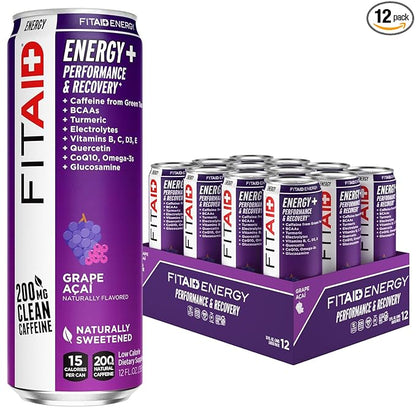 LIFEAID FITAID Energy Grape AÇAI, 200mg Natural Caffeine, Keto, Pre-Workout Performance: BCAAs