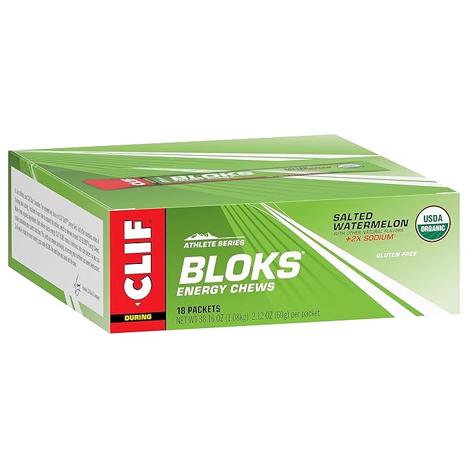 CLIF BLOKS - Salted Watermelon Flavor with 2X Sodium - Energy Chews - Non-GMO - Plant Based - Fast