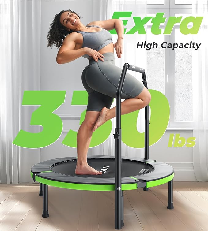 BCAN 40"/48" Foldable Mini Trampoline, Rebounder Trampoline for Adults, U/T Adjustable Foam Handle