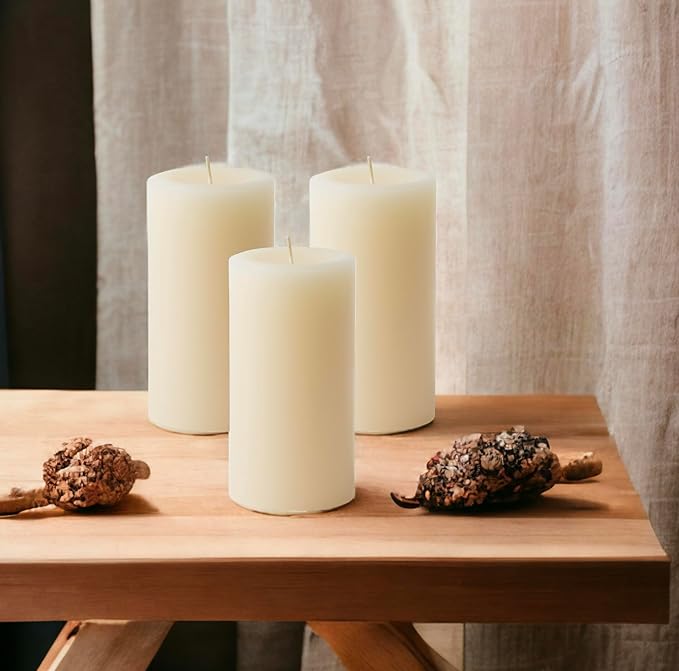 Mister Candle Dripless Vanilla Scented Ivory Pillar Candles Set of 3, Hand Made Vanilla Pillar