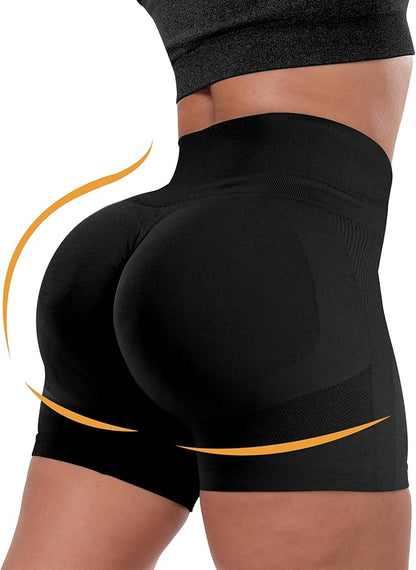 CHRLEISURE Women's 4 Packs Workout Gym Shorts, High Waisted Butt Lifting Scrunch Butt Seamless