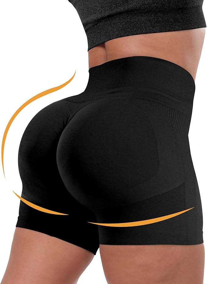 CHRLEISURE Women's 4 Packs Workout Gym Shorts, High Waisted Butt Lifting Scrunch Butt Seamless