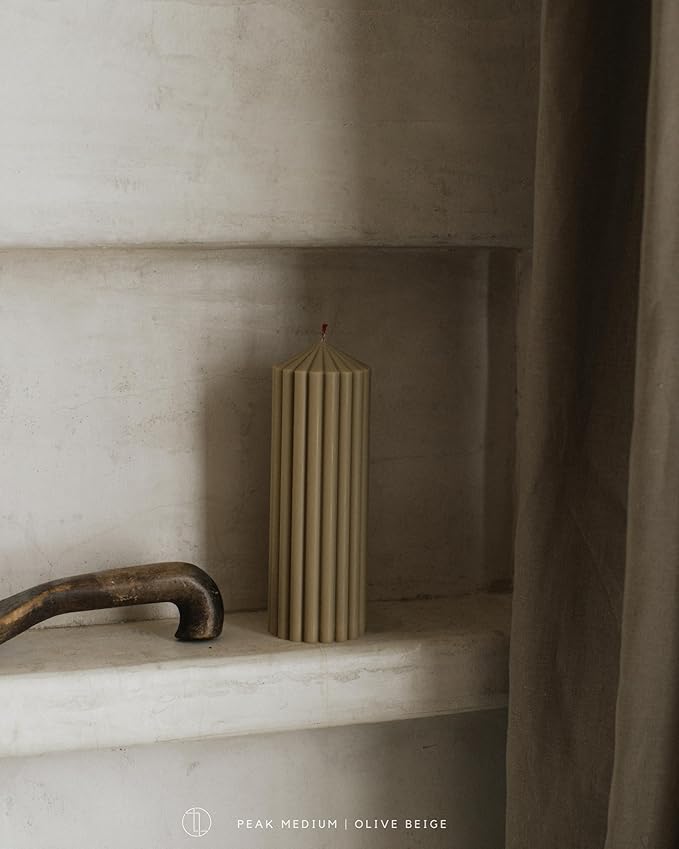 LAWA Ribbed Peak Pillar Candle - Large Beautiful Handmade Pillar Scented Soy Wax Candle Elegant