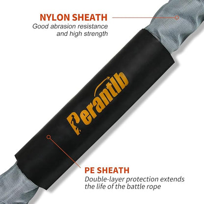 Perantlb Poly Battle Rope with Cloth Sleeve -1.25/1.5/2 Inch Diameter 30' 40' 50' Lengths -Gym