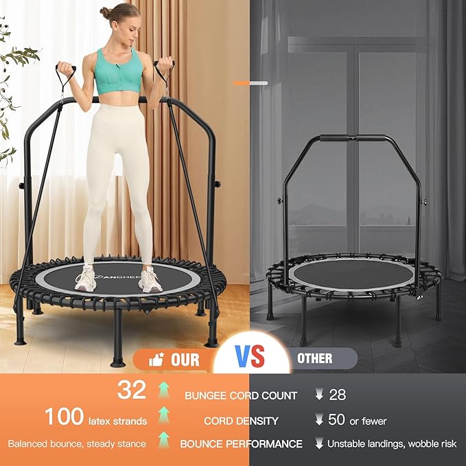 ANCHEER 40" Foldable Mini Trampoline,Max Load 450lbs/550lbs Indoor Trampoline,with 4 Level