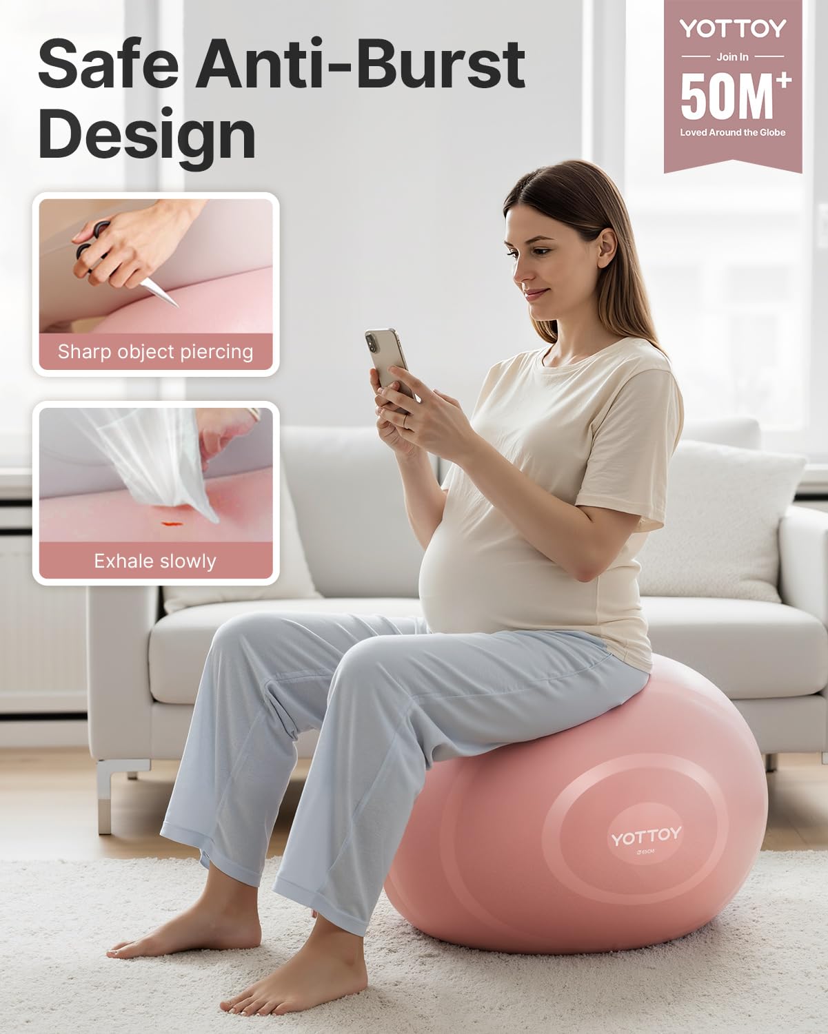 YOTTOY Exercise Ball for Pregnancy,Anti-Burst Yoga Ball for Physical Therapy,Stability Ball for