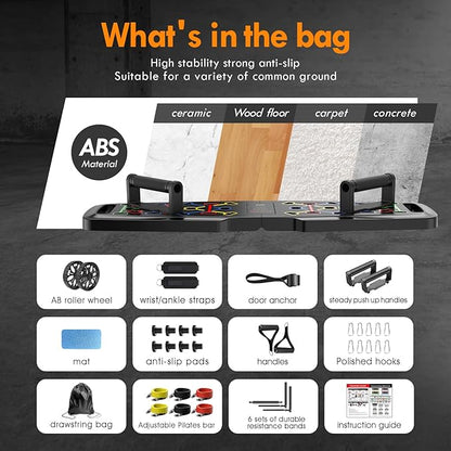 Push Up Board,Home Gym,Portable Exercise Equipment,Pilates Bar and 20 Fitness Accessories with