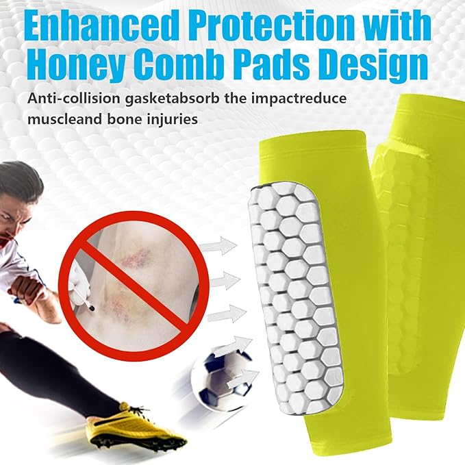 Soccer Shin Guards Shin Pads for Kids Youth Adult, Calf Compression Sleeve with Honeycomb Pads