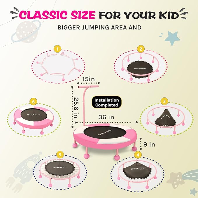 SkyBound 36 Inch Indoor Trampoline for Kids - Kids Trampoline Indoor with Handle - Toddler